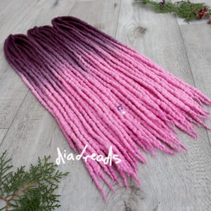 Wool Dreads OMBRE dusty purple to pink 5-60 pcs 12-32 inches DE wool dreadlocks double ended full set  wool extensions