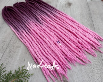 Dread Extensions, Merino Wool Dreadlocks, Braid in DE Dreads Purple to Pink AZALEA