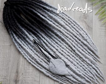 DE Wool dreadlocks BLACK SILVER dreads double ended full set merino wool extensions ombre