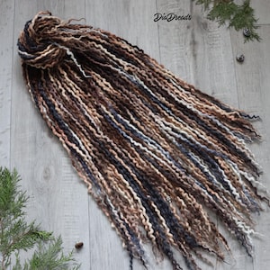 Thin MICRO de Wool Dreads Full set ROCKY Mountains short medium long wool dreadlocks double ended extensions brown stone gray