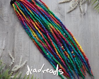 Wool Dread Ponytail Hair Tie Bun CHOOSE LENGTH Dreadlock Fall Elastic RAINBOW Twist Braid