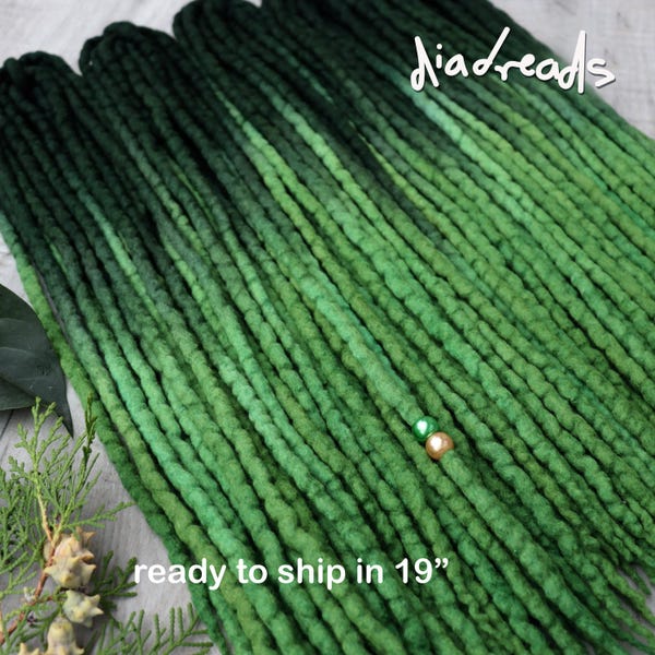 Dreadlock Extensions Green Dreads Spring MOSS Merino Wool Dreadlocks 19"  5-55DE