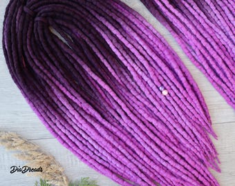 Merino Wool Dreads, Dreadlock Extensions: Violet AUBERGINE Double Ended Dreads Purple Ombre