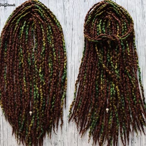 Wavy Wool Dreads DE SLEEPING FOREST short medium long dreadlocks double ended full set wool extensions green brown ombre