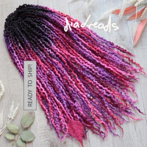 18&quot; 10/20/30 DE Micro Thin Soft Reusable Wavy Extensions DE Wool Dreads ROSES black roots curly wool dreadlocks double ended red pink purple