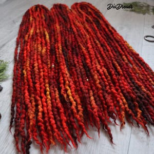 Wavy Wool Dreads DE - RED ORANGE mix braid in faux dreadlocks double ended full set wool extensions red orange brown ocher yellow ombre