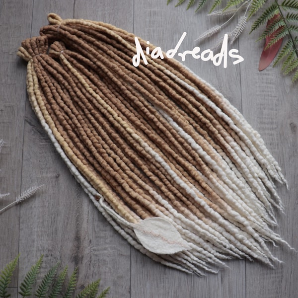 Warm Blonde Wool Dreadlocks: DE Double Ended, Merino Hair Dread Extensions