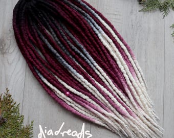 Merino Wool Dreads: Soft Double Ended Dreadlock Extensions Burgundy Stripe Ombre