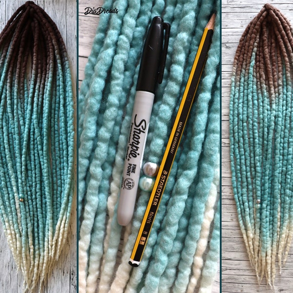 TEAL Wool dreadlocks DE CHOOSE ash blonde or brown ombre dreadlocks 12/16/20/24/28/32"dreads double ended full set merino wool extensions