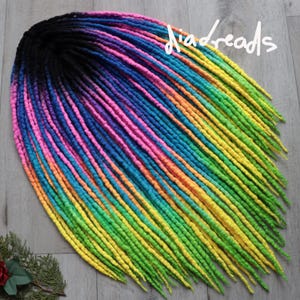 Wool Dreads DE NEON RAINBOW uv reactive dreadlocks double ended full set extensions ombre blue pink orange yellow green purple full set