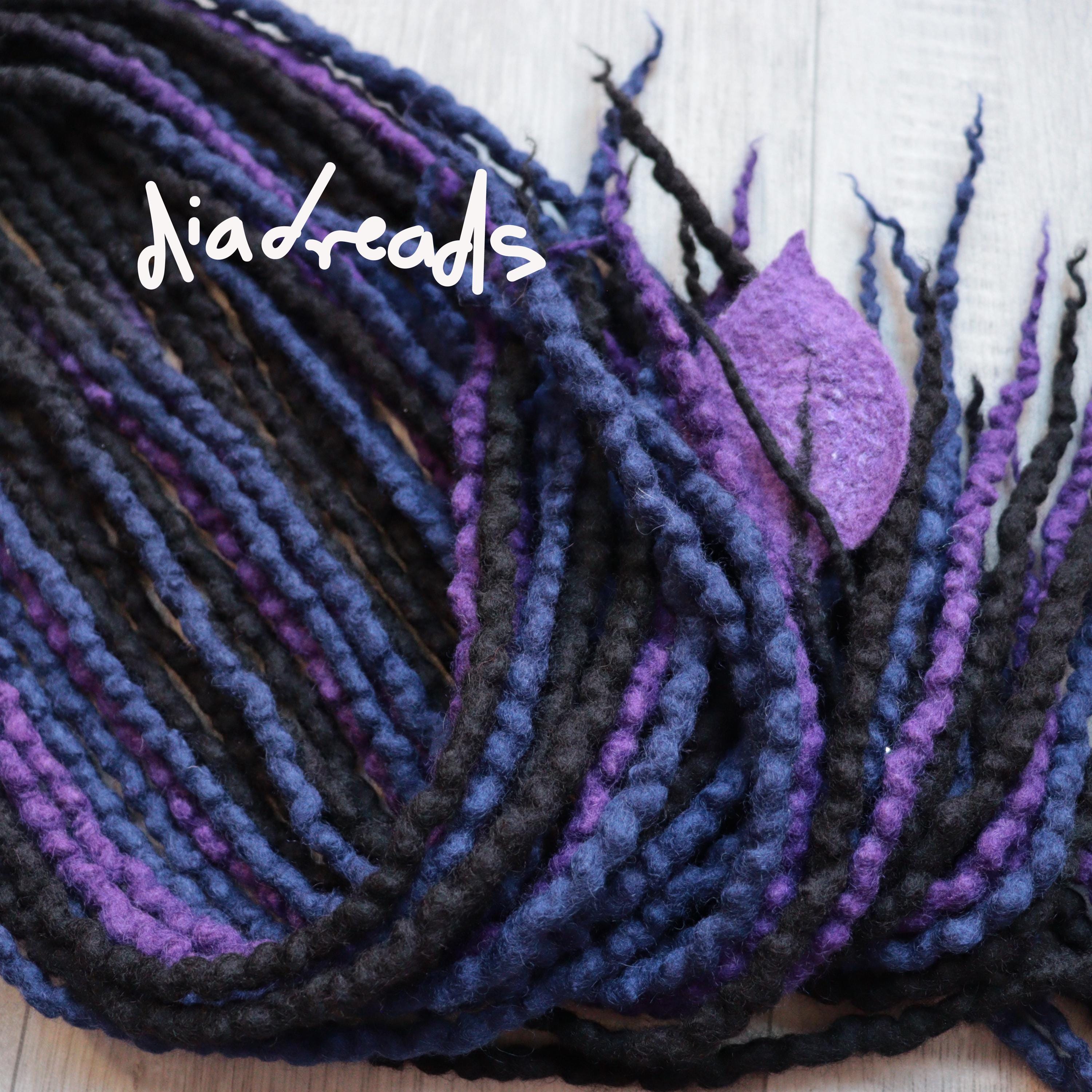 Wavy Wool Dreads: Black Navy Purple DE Dreadlocks Double Ended Hair Extensions Locs Handdyed