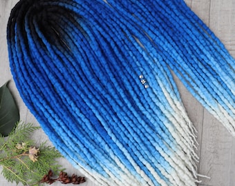 Wool Dreadlocks Dreads DE Extensions Soft Full Set Blue 