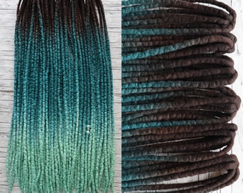 Wool dreadlocks Brown/Spruce/Mint ombre dreads, braid in fake dreads full set green teal