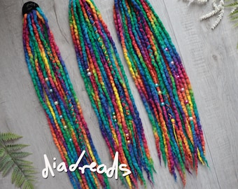Wool Dread Ponytail Hair Tie Messy Bun CHOOSE LENGTH Dreadlock Fall Hair Elastic RAINBOW