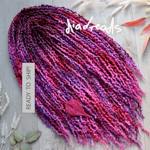 21&quot; 10-40 DE Micro Thin DE Wool Dreads ROSES darkened roots wool dreadlocks double ended extensions red pink purple ombre wavy