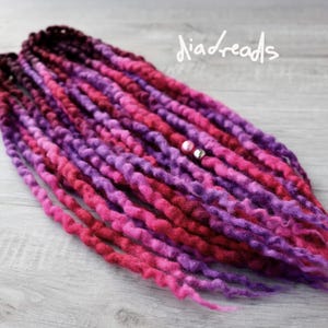 Wavy Wool Dreads DE - ROSES - short medium long dreadlocks double ended full set wool extensions red pink purple ombre