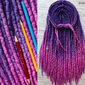Wool Dreads Cool PURPLE to PINK 15-60 pcs 12-32 inches DE wool dreadlocks double ended full set wool extensions ombre