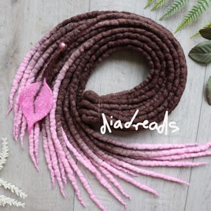 DE Wool Dreads Ombre Cool Ash Brown to Light Pink Wool dreadlocks double ended full set wool extensions cream