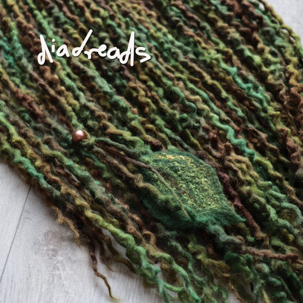 Thin Wavy Wool Dreads: Brown Green Ombre DE Wool Dreadlocks WOODS