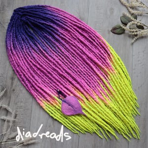 Wool Dreads DE uv reactive NEON FLOWER wool dreadlocks double ended full set wool extensions ombre neon purple pink yellow disco light