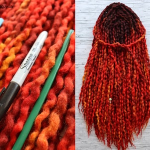 Wavy Wool Dreads DE - PHOENIX dark roots (black on request)  dreadlocks double ended full set wool extensions red orange yellow ombre