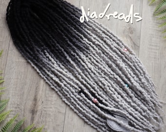 Thin Wavy Wool Dreadlocks BLACK SILVER Wool Dreads DE Dreadlock Extensions