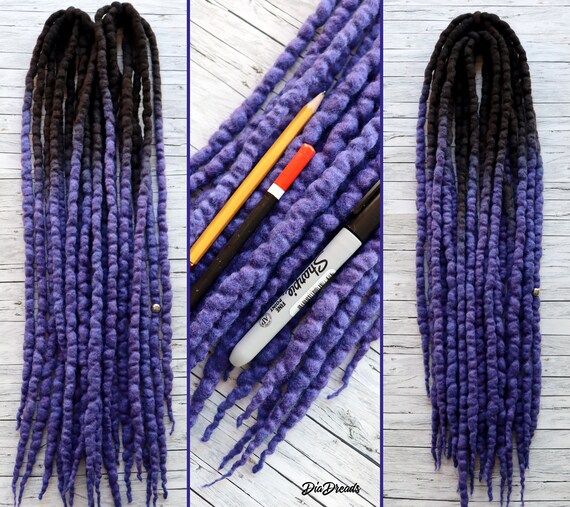 Wool Dreads DE about 26-28 inches long. This is a full head set purple and blue Amazon.com : KRALER 24 Inch Mixed DE Dreadlock Extensions  main image 4