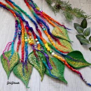 Dreadlock accent, clip in dreads, decorated dreadlocks RAINBOW LEAVES GREEN three available about 20&quot; Fairie festival hair