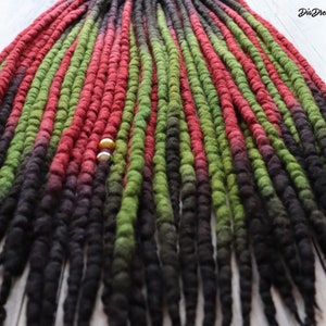Red Green wool dreads DE braid in fake dreads full set dreadlocks hand dyed mahogany
