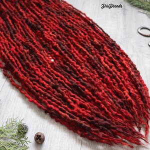 Thin Wavy Wool DE Dread Locks FALL LEAVES Red Brown Orange Chopstick Thin image 7