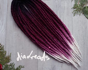 Wool Dreads BURGUNDY 15-60 pcs 12-32 inches DE wool dreadlocks double ended full set  wool extensions ombre