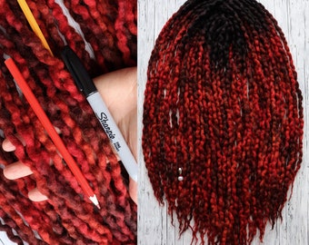 Wavy Wool Dreads DE - FALL LEAVES short medium long dreadlocks double ended full set wool extensions red orange brown ombre black roots