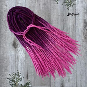 Wool Dreads Berry PURPLE to PINK 15-60 pcs 12-32 inches DE wool dreadlocks double ended full set wool extensions ombre