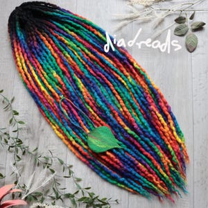 Wool Dreads Full Set BRIGHT RAINBOW black roots DE Wool dreadlocks dreads double ended natural extensions Any Length