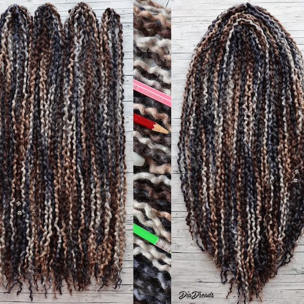 Thin MICRO de Wool Dreads Full set SILVER ROCKIES short medium long wool dreadlocks double ended extensions brown stone gray