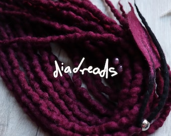 Wavy Burgundy Wool Dreads: Double Ended Dreadlock Extensions