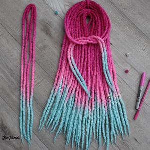 10/15/20 DE 20&quot; Wool Dreads de uv reactive SEA FLOWER  soft wool dreadlocks double ended reusable wool extensions neon pink neon blue