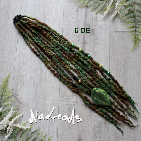 Wool Dread Ponytail Hair Tie Messy Bun CHOOSE LENGTH and VOLUME Dreadlock Fall Elastic Green