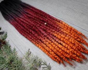 Fall Ombre Merino Wool Dreadlocks: Orange, Black, and Red Wine