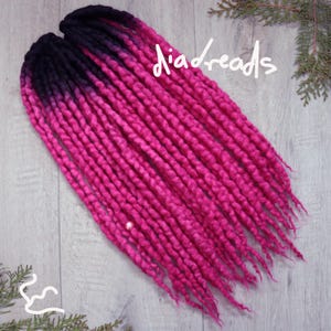 Wavy Wool Dreads MAGENTA 20-60 pcs 12-32 inches DE wool dreadlocks double ended full set wool extensions bright pink