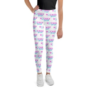 Hockey Girl Youth Leggings, girls hockey leggings, hockey girl leggings, girls leggings