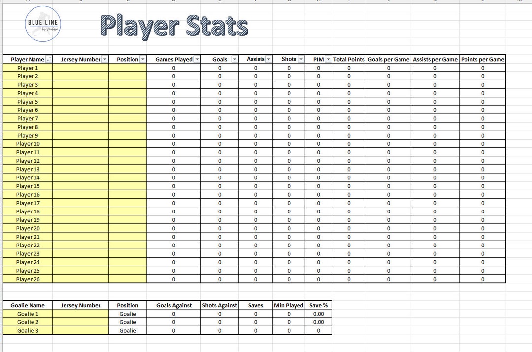 Player Stats Spreadsheet For Hockey Team Manager Stats Template Excel 
