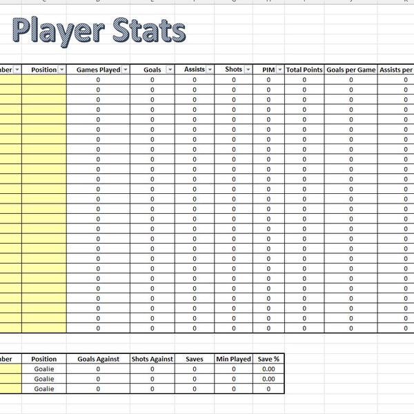 Player Stats Spreadsheet for Hockey Team Manager, Stats Template, Excel Template, Sports Team Manager Spreadsheet, Team Manager Template