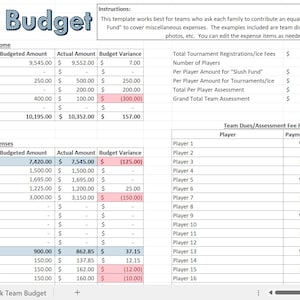 Youth Sports Team Budget Spreadsheet, Team Manager Budget Template, Excel Template, Sports Team Manager Spreadsheet, Team Manager Template