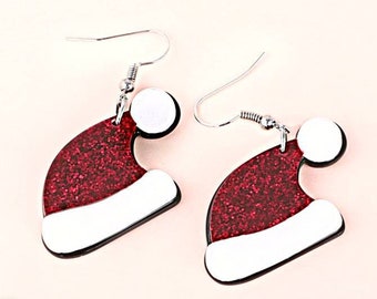 Boucles d’oreilles Glitter Santa Hat - Boucles d’oreilles de Noël