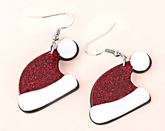 Glitter Santa Hat Earrings - Christmas Earrings
