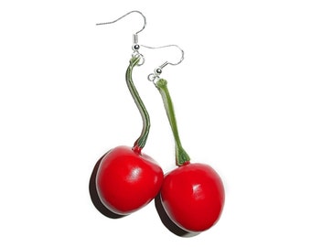 Boucles d'oreilles cerise - Boucles d'oreilles cerise unique - Boucles d'oreilles fruits