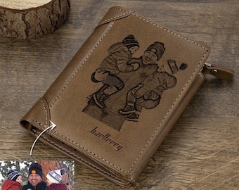 Custom Photo & Text Mens Wallet, Engraved Multi-card Wallet, Personalized Three-Fold Vertical Wallet,  Father's Day Gift