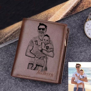Carteras triples personalizadas para él/ella, carteras grabadas para hombres, monedero corto ultrafino, foto y texto personalizados de moda, regalo del Día del Padre