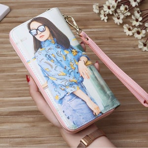 Cartera con dos fotos personalizadas para mujer y hombre, billetera con cremallera larga grabada con foto, regalo para el día de la madre, boda, dama de honor, Navidad